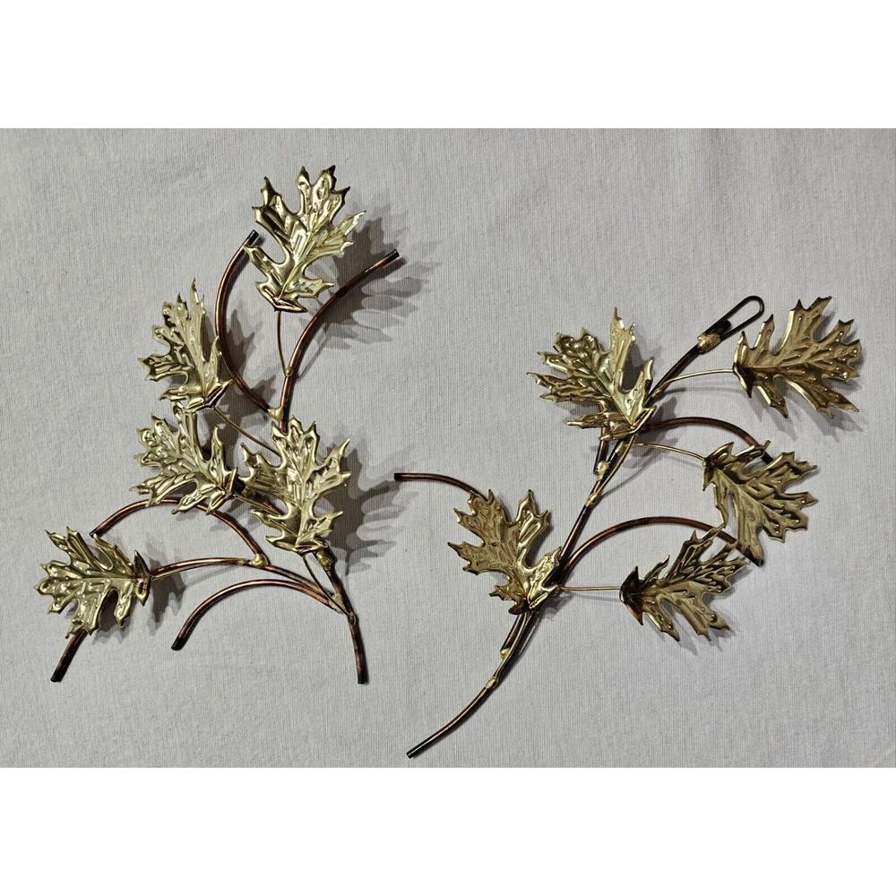 Home Interiors Oak Leaf Branches Metal Wall Hangings HOMCO Set Of 2 Vintage MCM - Picture 2 of 6